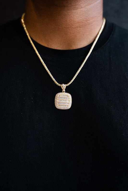 14K ICE CHAIN + SQUARE PENDANT FULL CZ