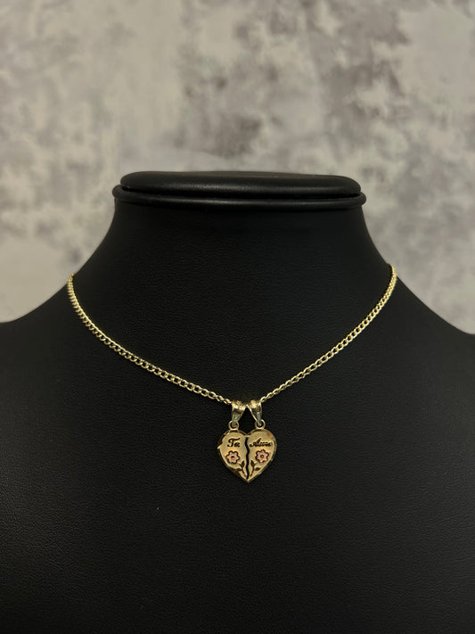 14K HOLLOW CUBAN CHAIN WITH HEART PENDANT