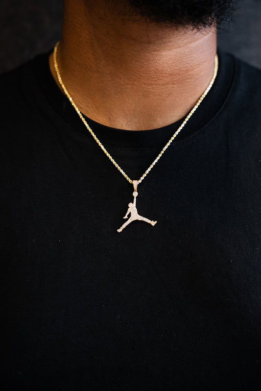 14K HOLLOW ROPE CHAIN + JORDAN PENDANT