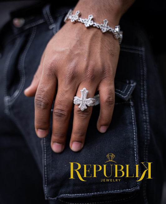14K WHITE GOLD DIAMONDS CROSS  BRACELET AND RING