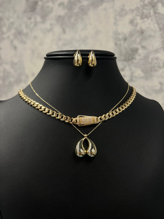 14K HOLLOW CHOCKER AND LUXURY NECKLACE WITH EARRINGS