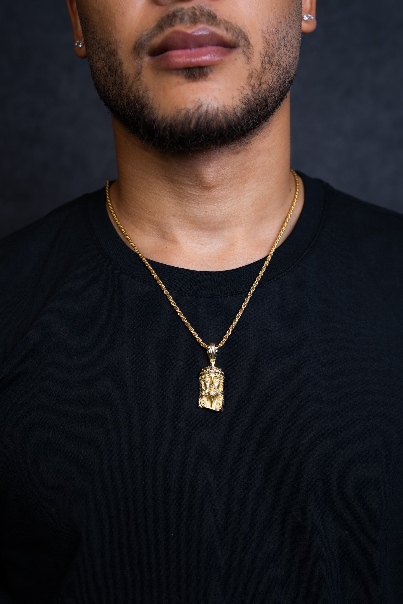 925 YELLOW ROPE CHAIN + JESUS FACE PENDANT 24” 2.5MM