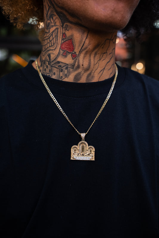 14K HOLLOW CUBAN CHAIN AND SANTA CENA PENDANT