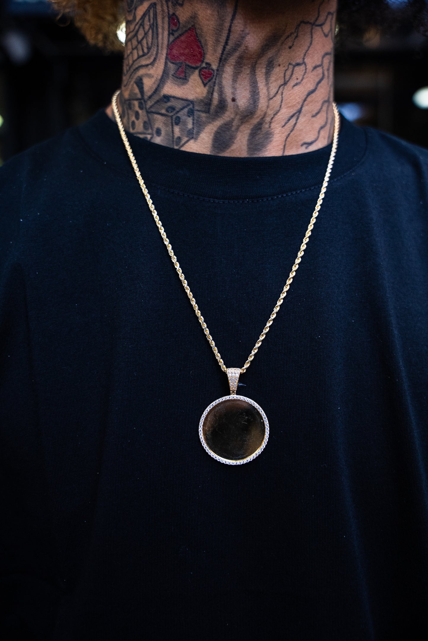 14K HOLLOW ROPE CHAIN + PICTURE PENDNAT AND RING