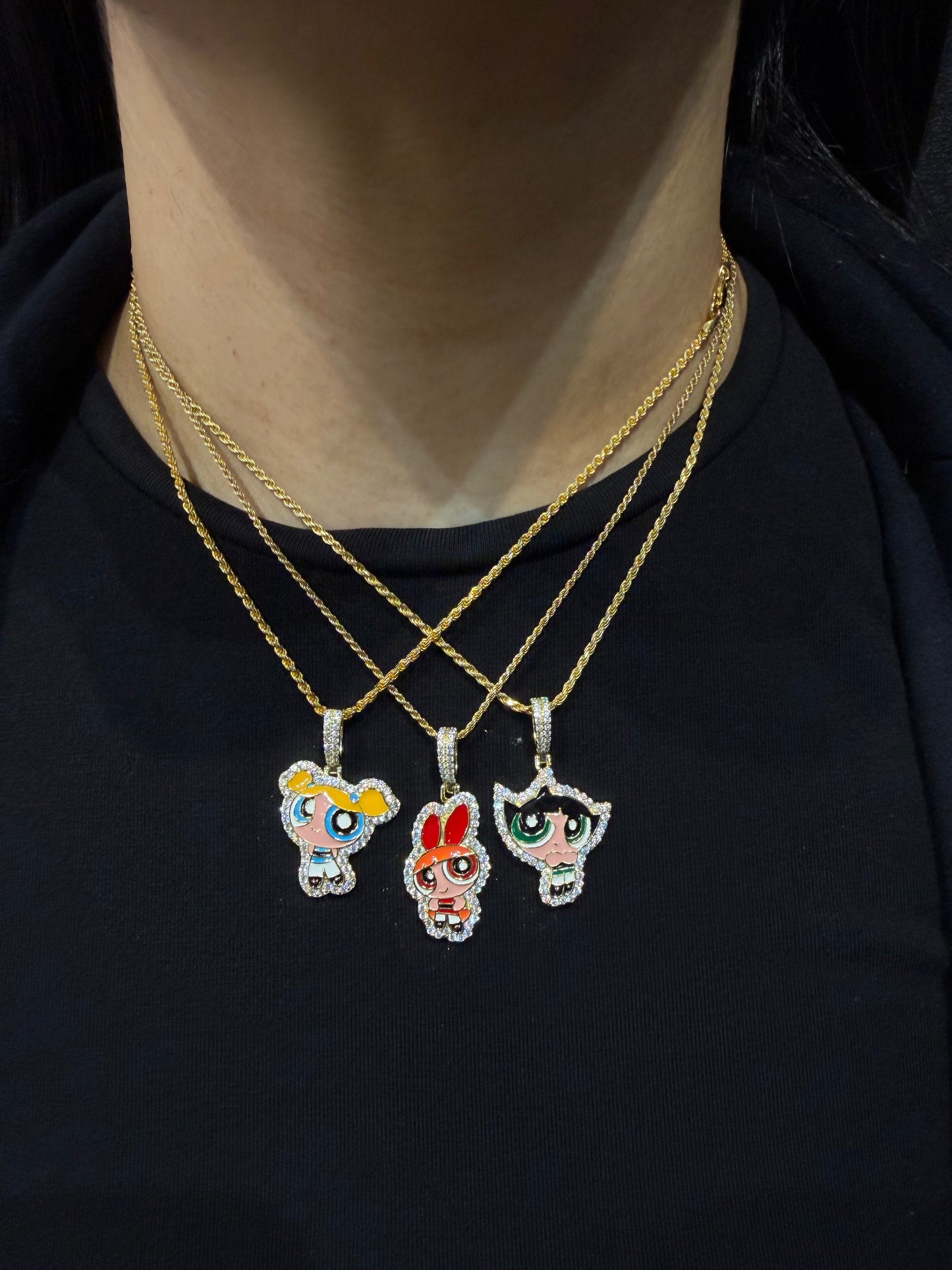 14K GOLDPLATED YELLOW ROPE CHAIN + POWERPUFF GIRL PENDANT