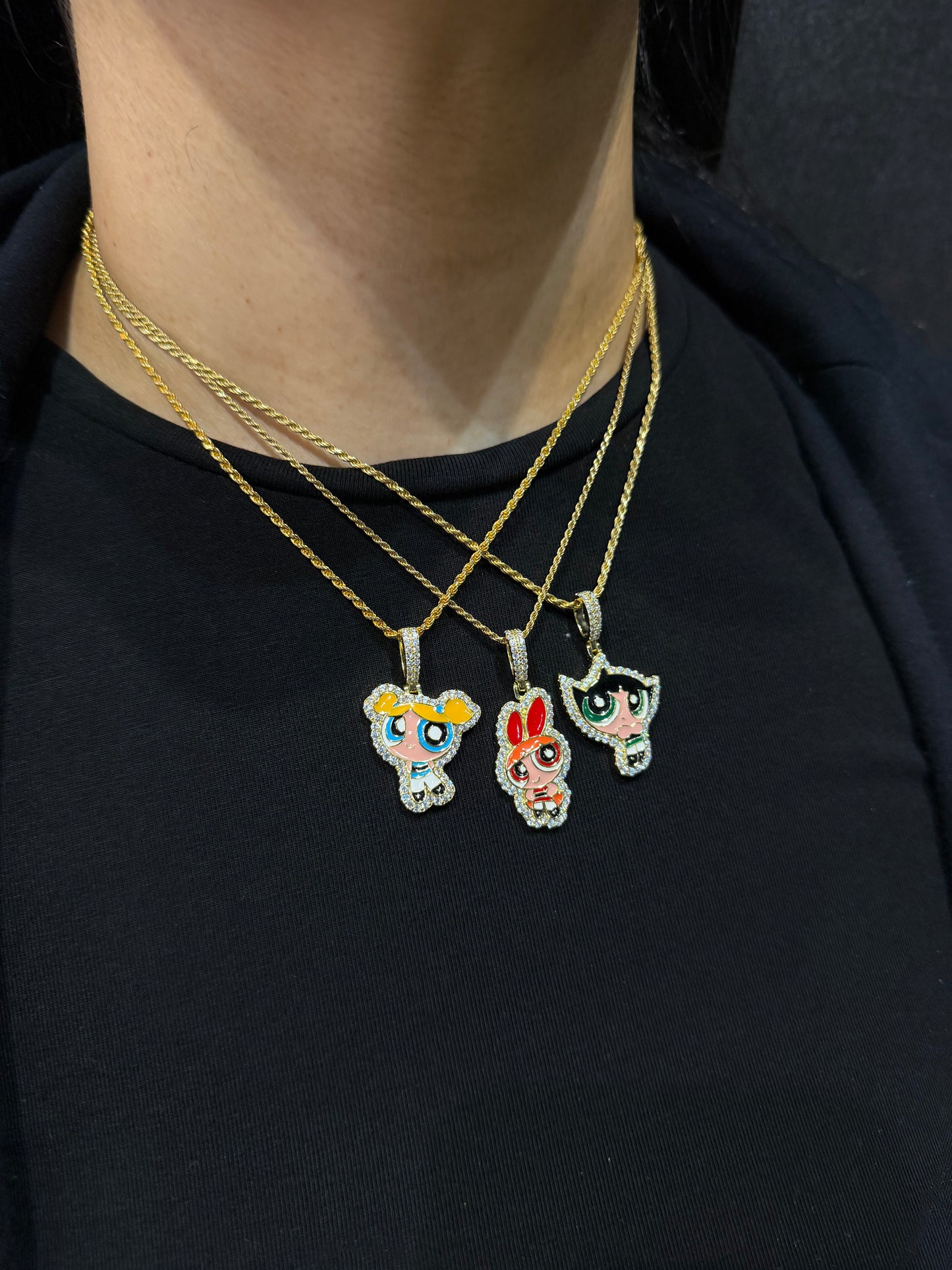 14K GOLDPLATED YELLOW ROPE CHAIN + POWERPUFF GIRL PENDANT