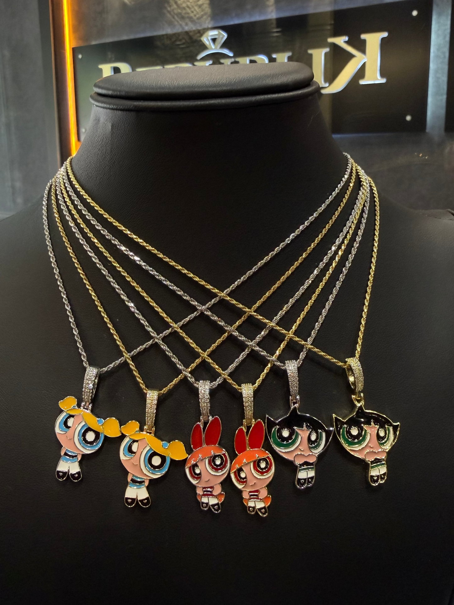 14K GOLDPLATED SOLID ROPE CHAIN WITH POWERPUFF GIRL PENDANT