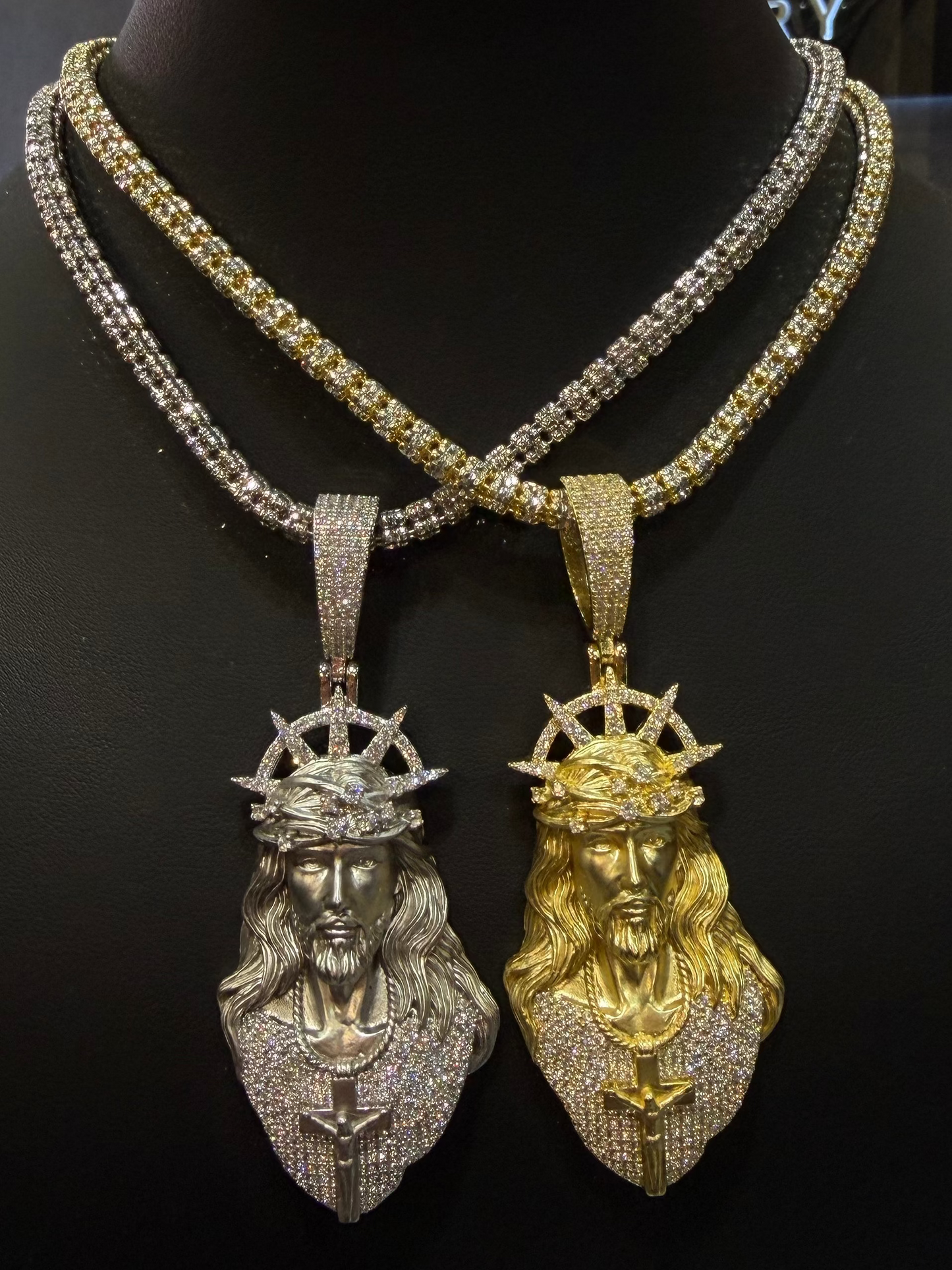 14K GOLD PLATED ICE CHAIN WITH JESUS PENDANT