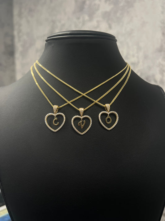 14K FRANCO CHAIN WITH HEART “INITIAL” PENDANT