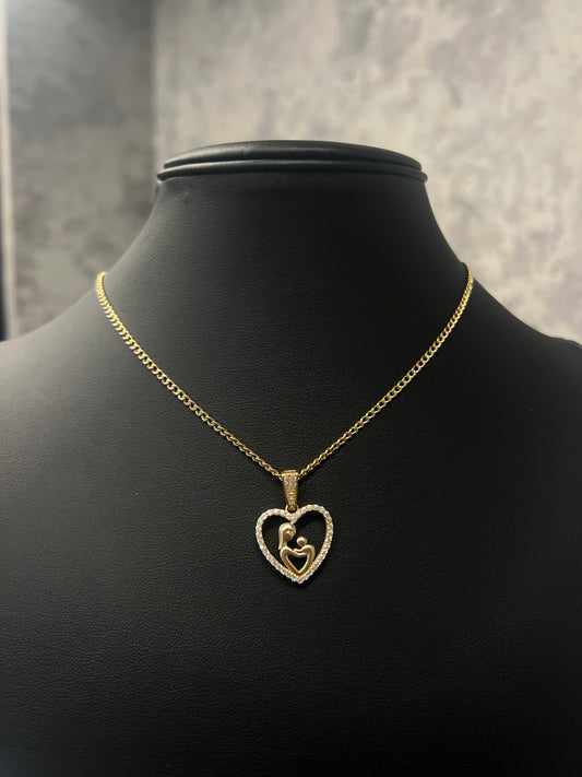 14K CUBAN CHAIN “TWO TONES” WITH HEART PENDANT