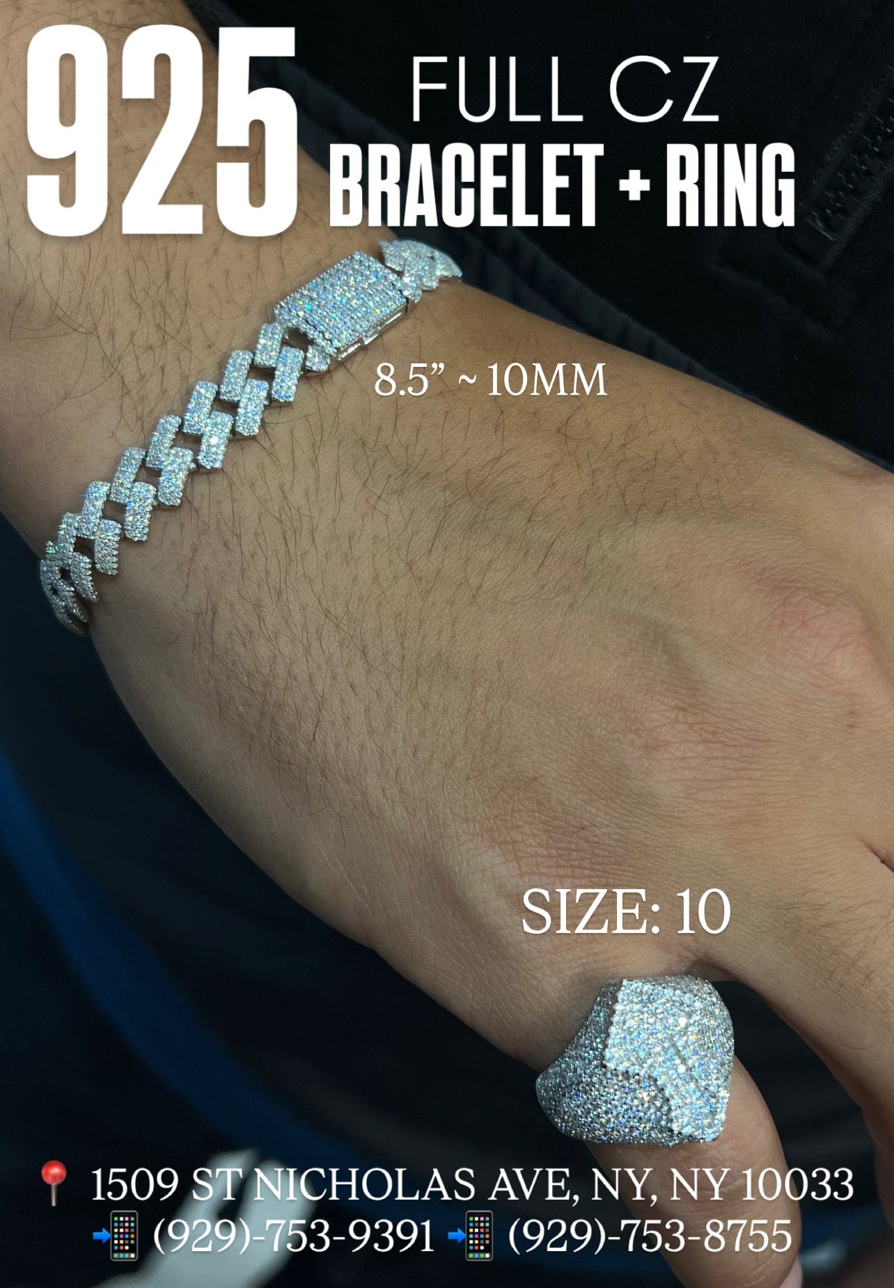 925 SILVER BRACELET AND CROSS RING FULL CZ