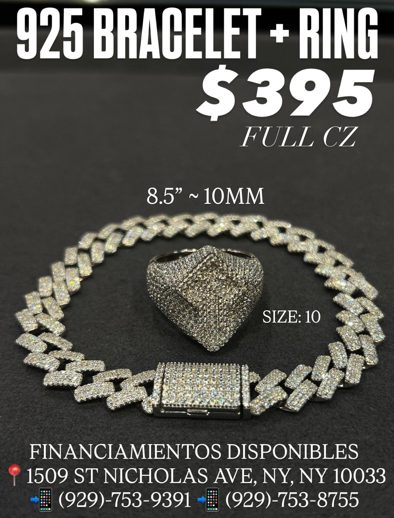 925 SILVER BRACELET AND CROSS RING FULL CZ