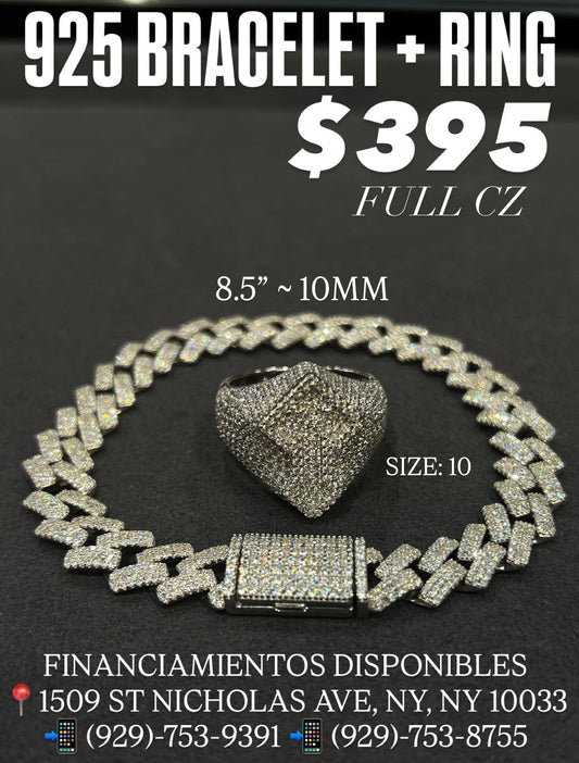 925 SILVER BRACELET AND CROSS RING FULL CZ
