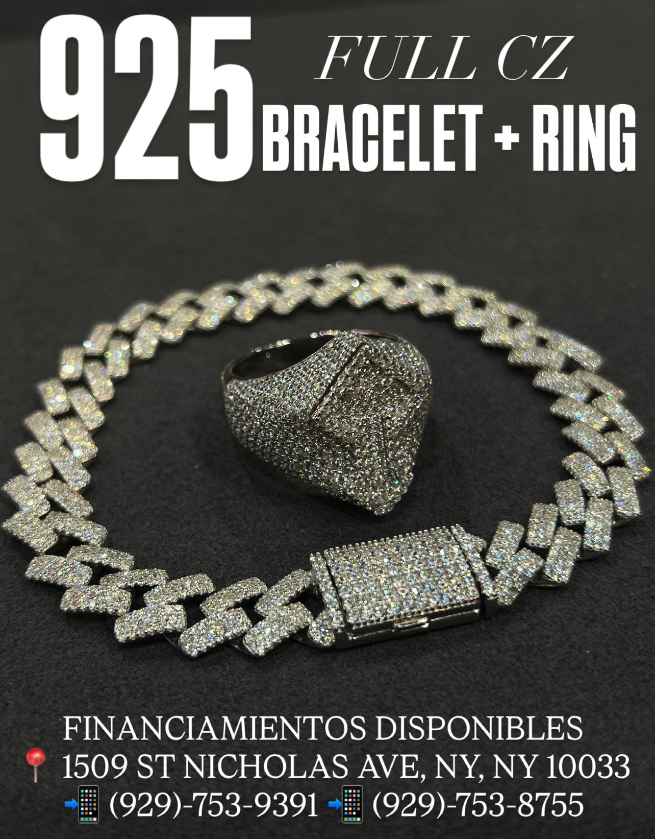 925 SILVER BRACELET AND CROSS RING FULL CZ