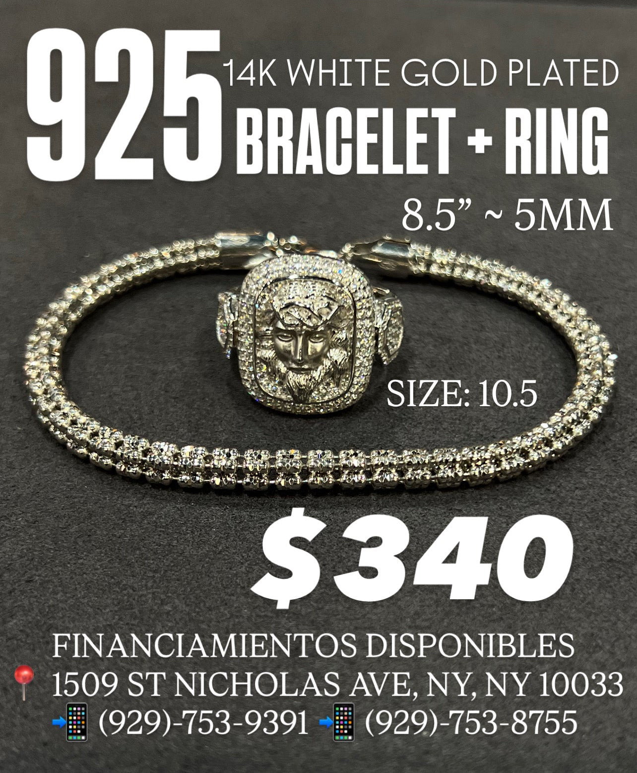 925 ICE BRACELET AND JESUS RING