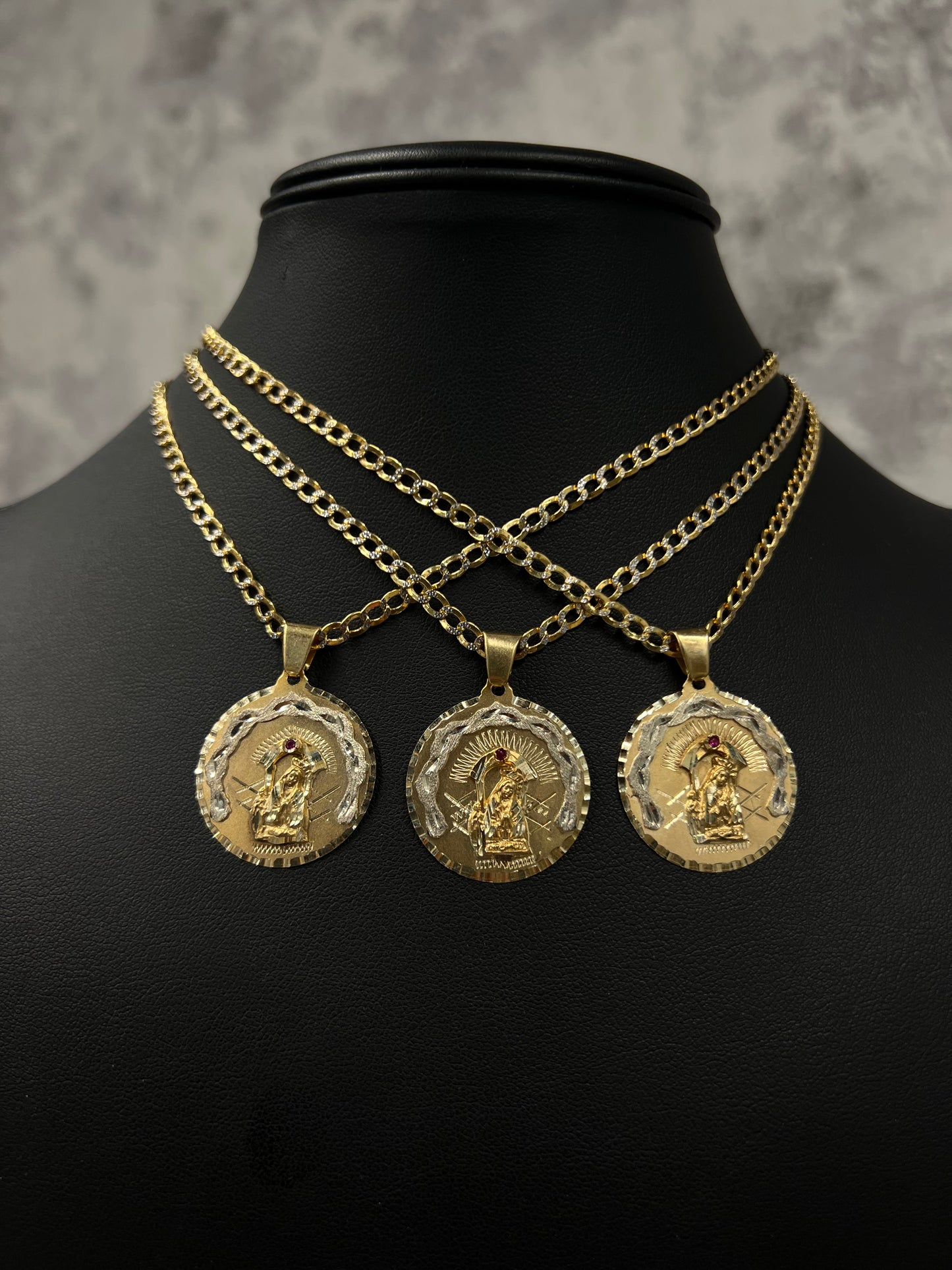 14K SEMI-SOLID CUBAN CHAIN “ TWO TONES” WITH VIRGEN PENDANT