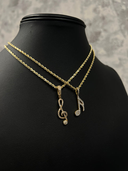 14K HOLLOW ROPE CHAIN WITH MUSIC NOTES PENDANT
