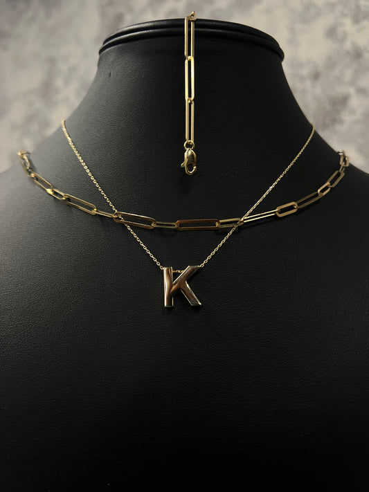 14K LUXURY CHOCKER AND BRACELET SET WITH INITIAL NECKLACE (3 PCS)