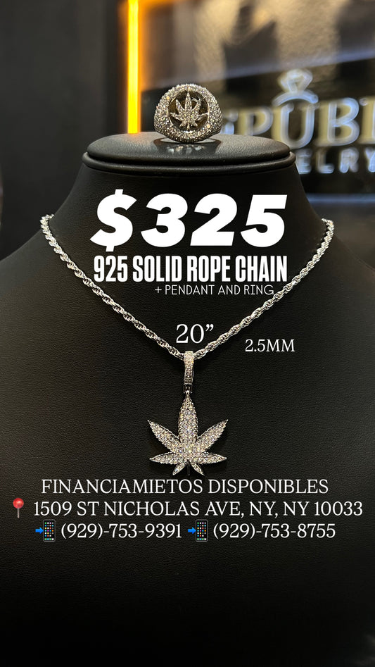 925 SOLID ROPE CHAIN WITH PENDANT AND RING