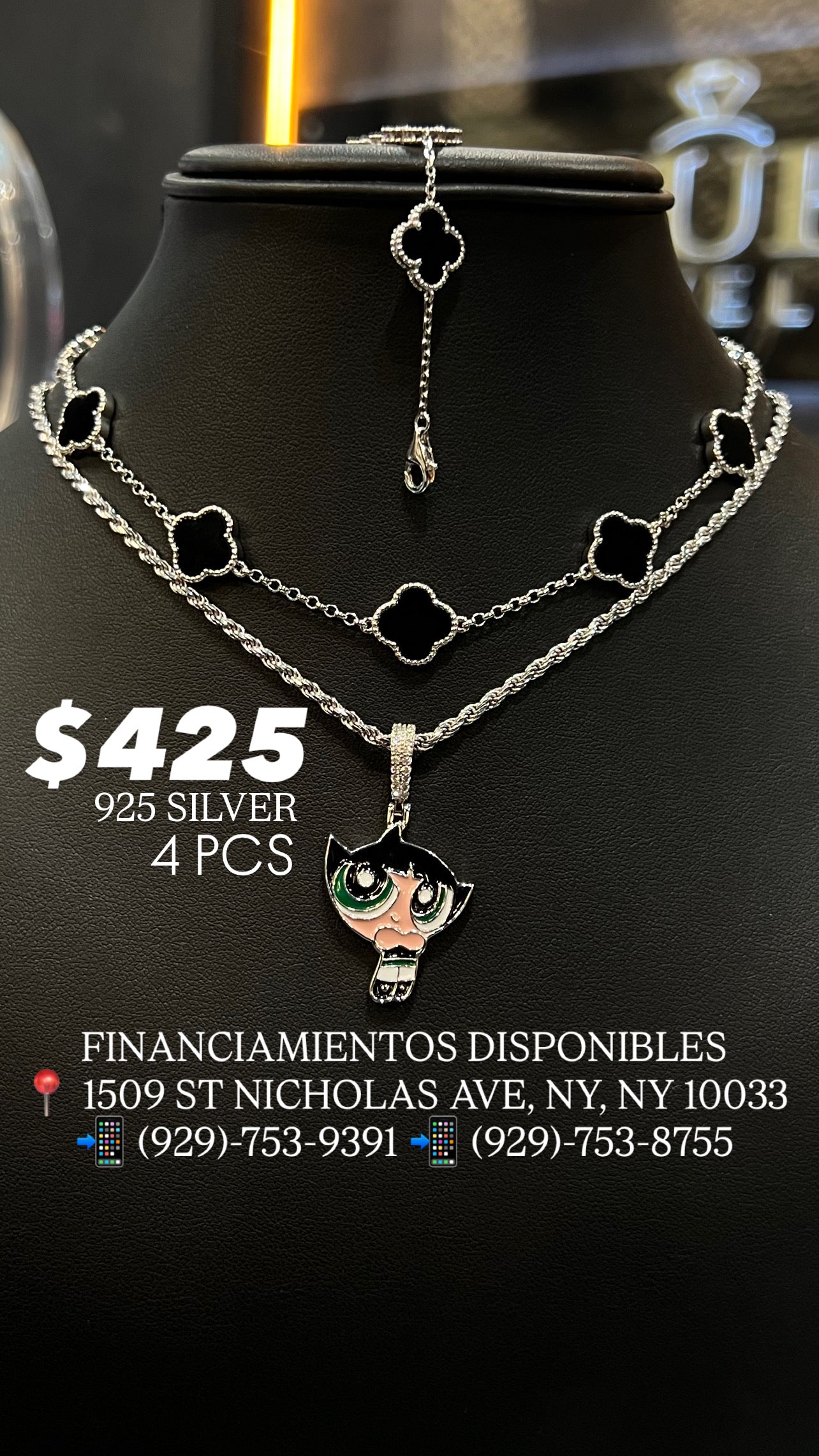 925 TREBOL SET WITH SOLID ROPE CHAIN AND PENDANT