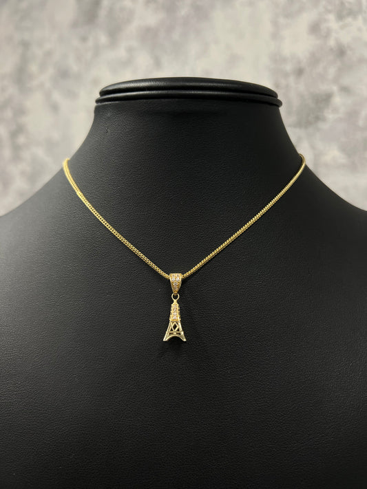 14K FRANCO CHAIN WITH EIFFEL TOWER PENDANT