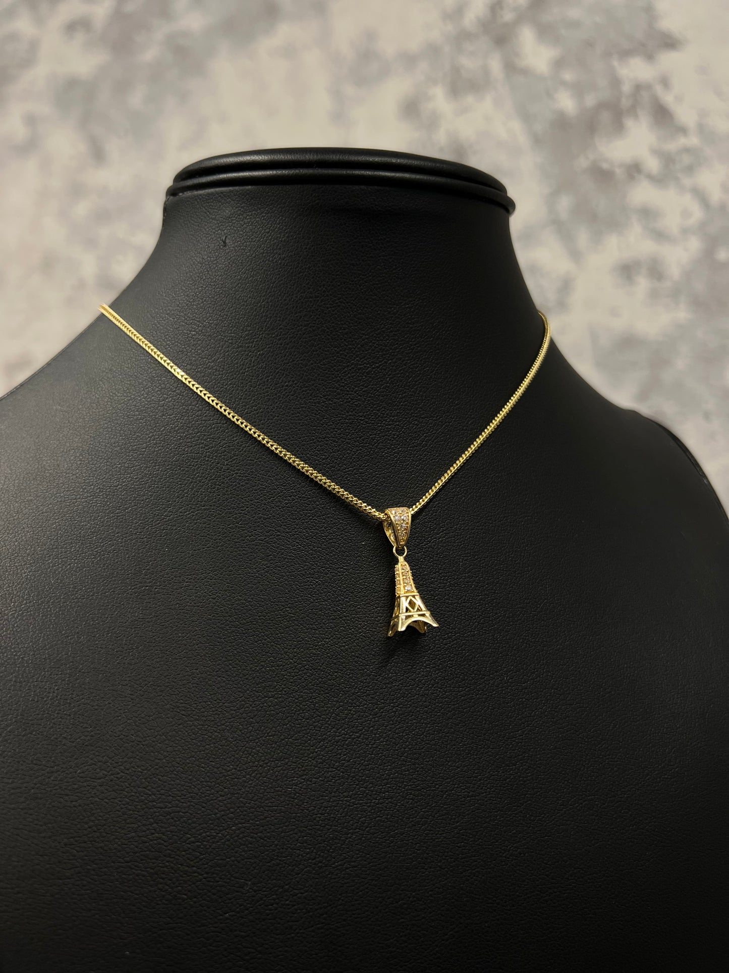 14K FRANCO CHAIN WITH EIFFEL TOWER PENDANT