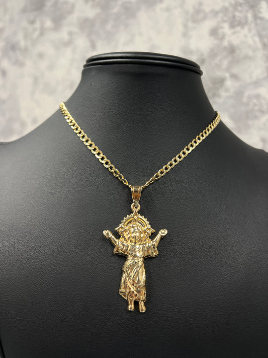 14K HOLLOW CUBAN CHAIN WITH DIVINO NIÑO PENDANT