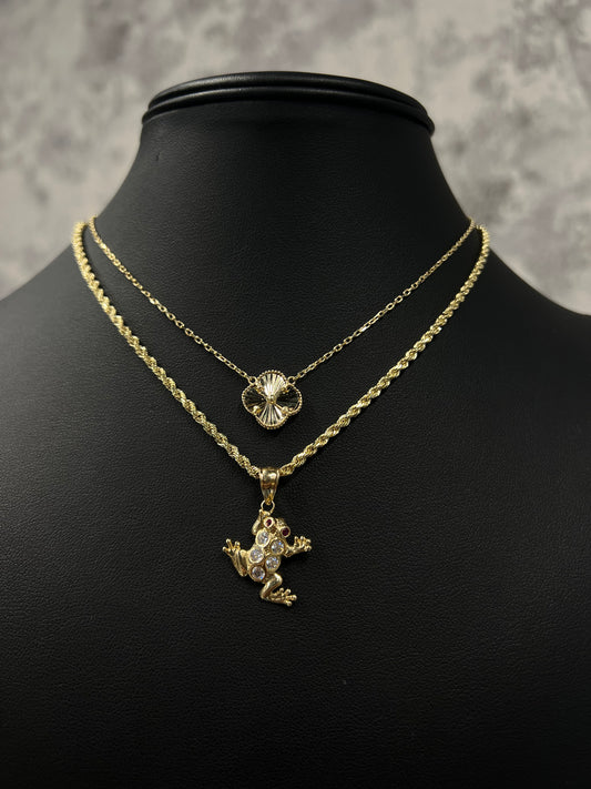14K LUXURY NECKLACE AND HOLLOW ROPE CHAIN WITH FROG PENDANT