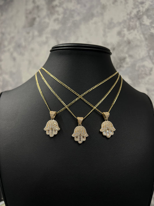 14K HOLLOW CUBAN CHAIN WITH HAMSA PENDANT
