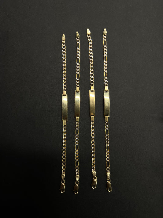 14K HOLLOW BABY BRACELETS “ 2 TONES” WITH ENGRAVING “ NAME”