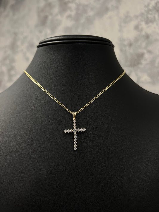 14K HOLLOW CUBAN CHAIN WITH CROSS PENDANT