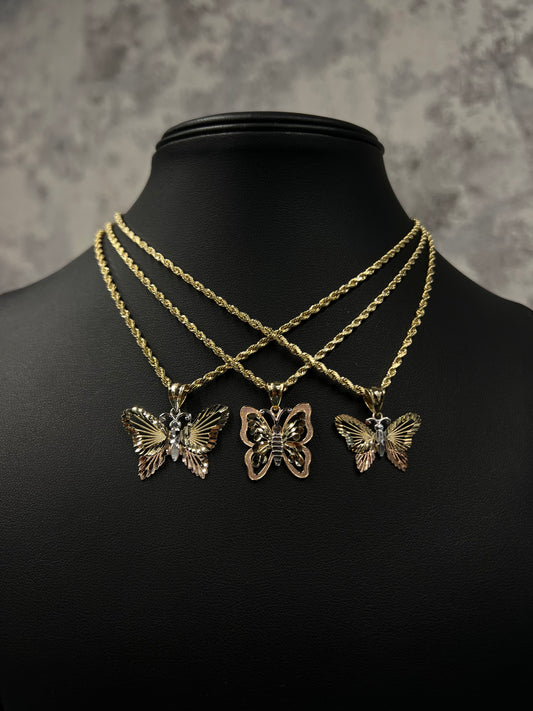 14K HOLLOW ROPE CHAIN WITH BUTTERFLY PENDANT