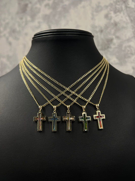 14K HOLLOW CUBAN CHAIN WITH CROSS PENDANT