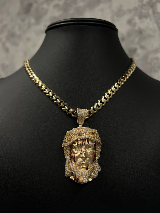 14K HOLLOW CHOCKER WITH JESUS PENDANT