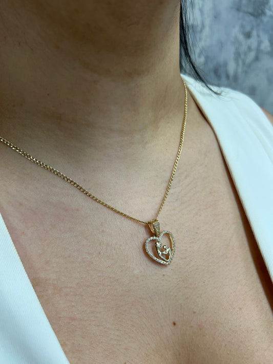 14K HOLLOW CUBAN CHAIN WITH MOM PENDANT