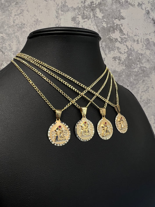 14K HOLLOW CUBAN CHAIN WITH VIRGEN PENDANT