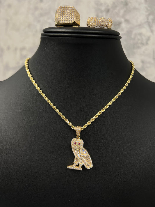 14K SET HOLLOW ROPE CHAIN WITH TWO RINGS