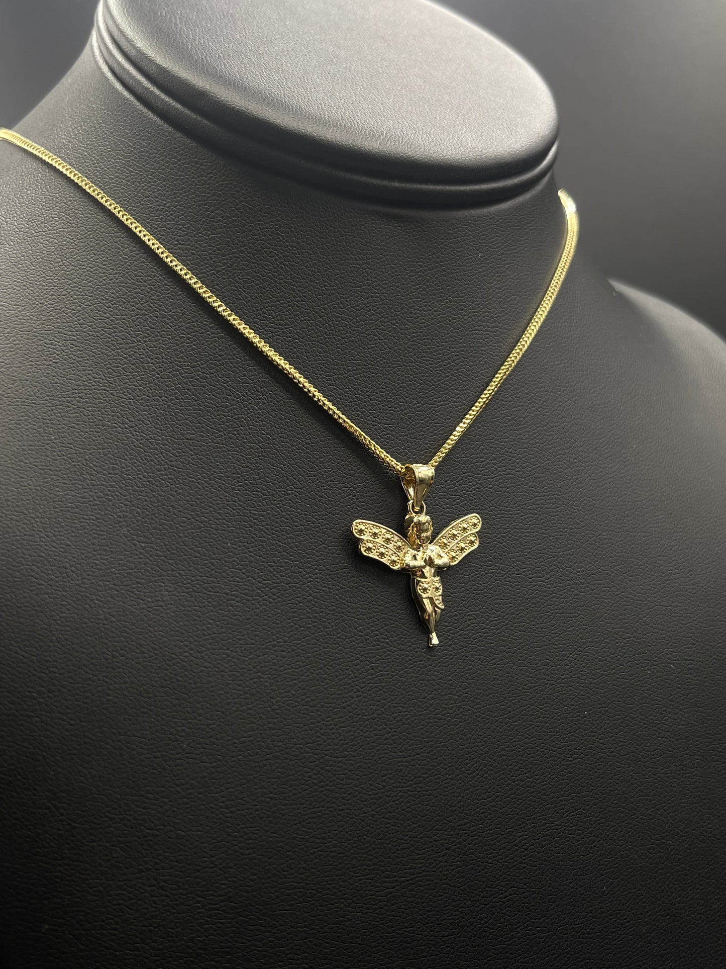 14K Small Hollow Franco Chain with Angel Pendant