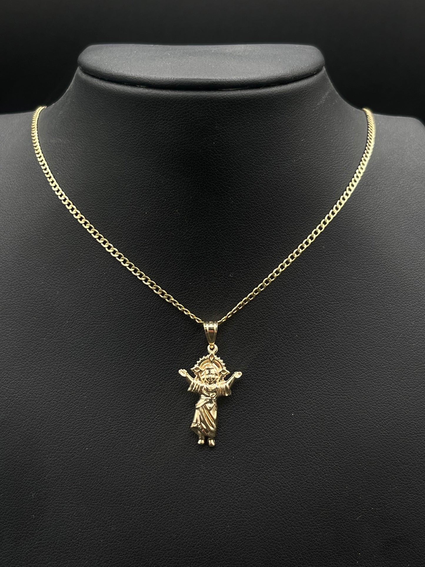 14K HOLLOW CUBAN CHAIN 2MM WITH BABY JESUS