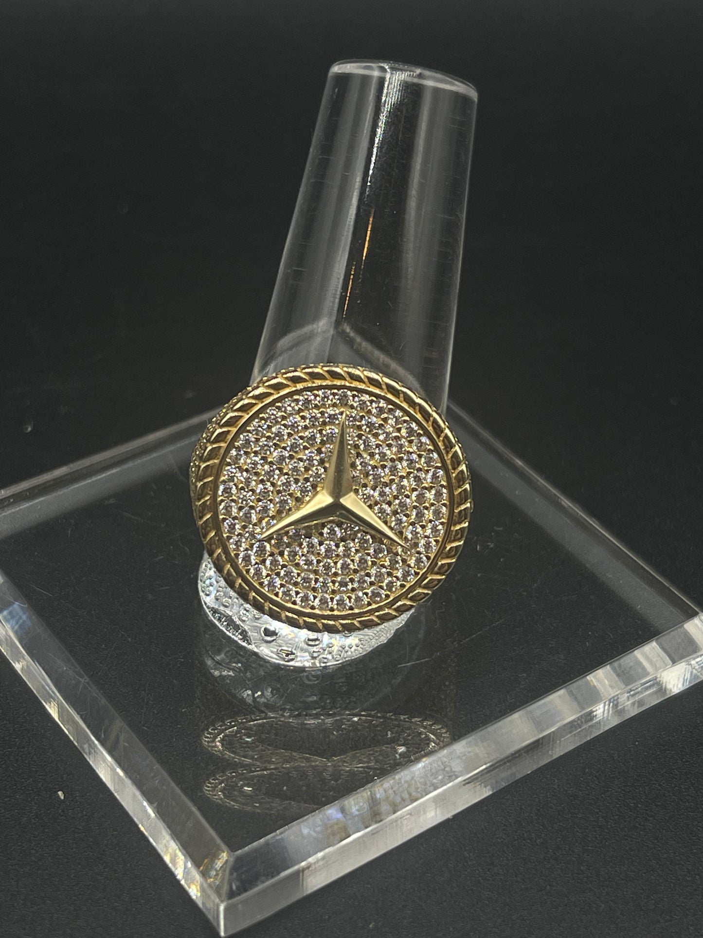 14K Mercedes Mens Cz Ring