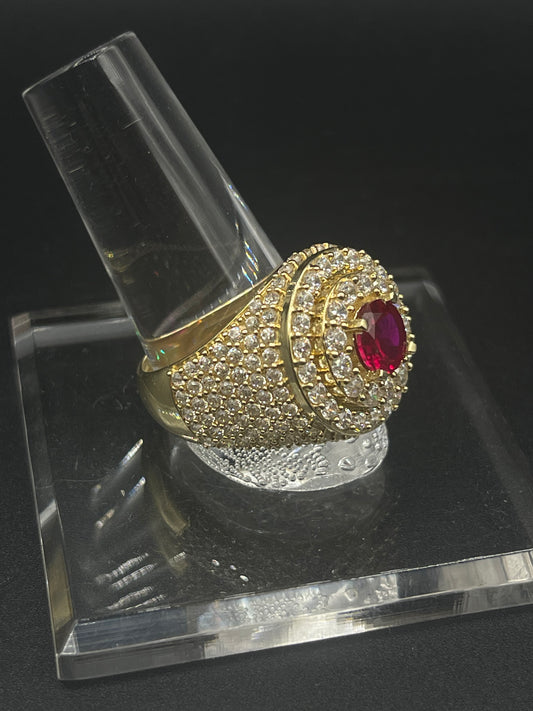 Cz Red Stone Mens Ring