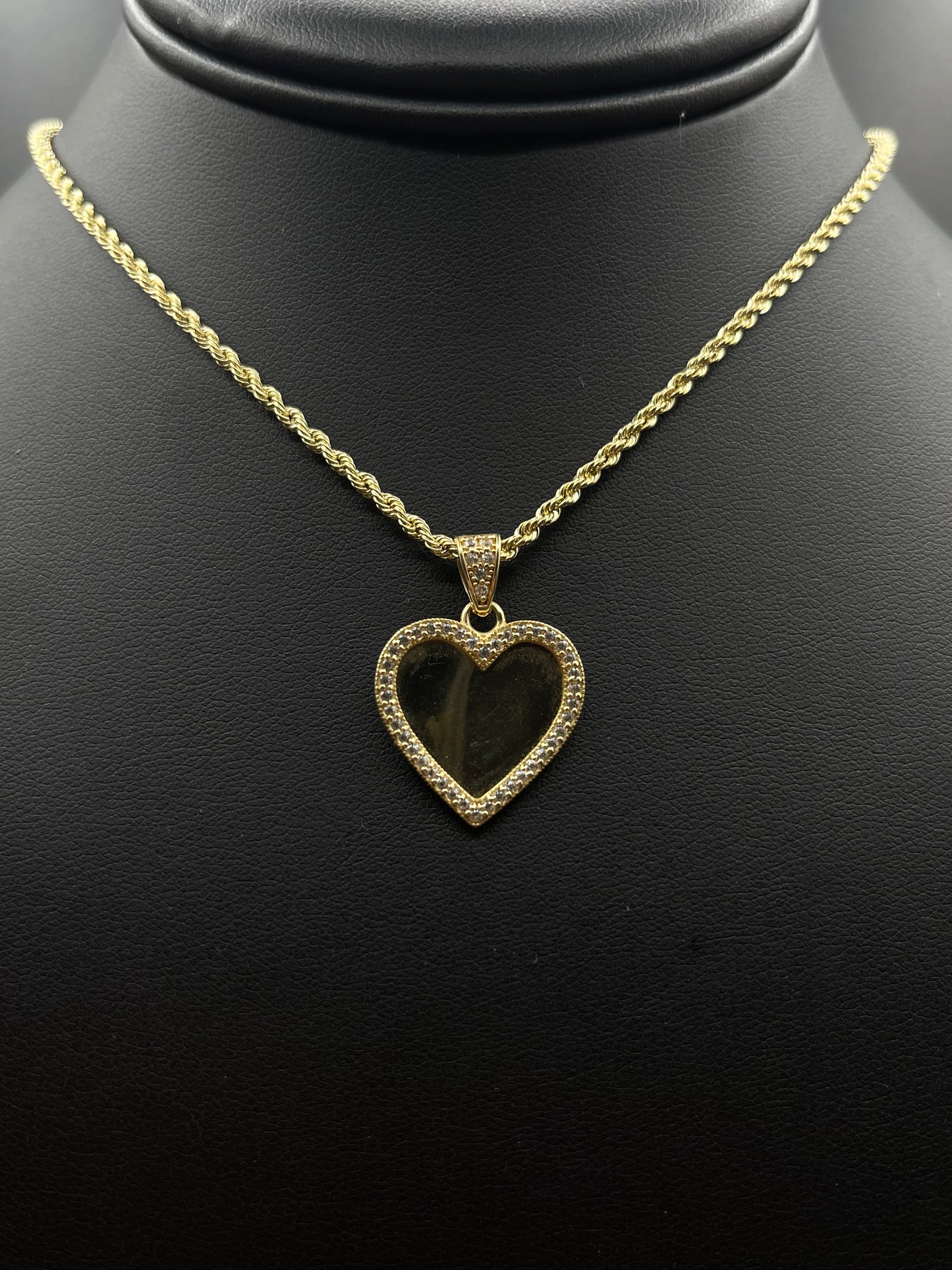 14K Rope Chain With Heart Photo Pendant