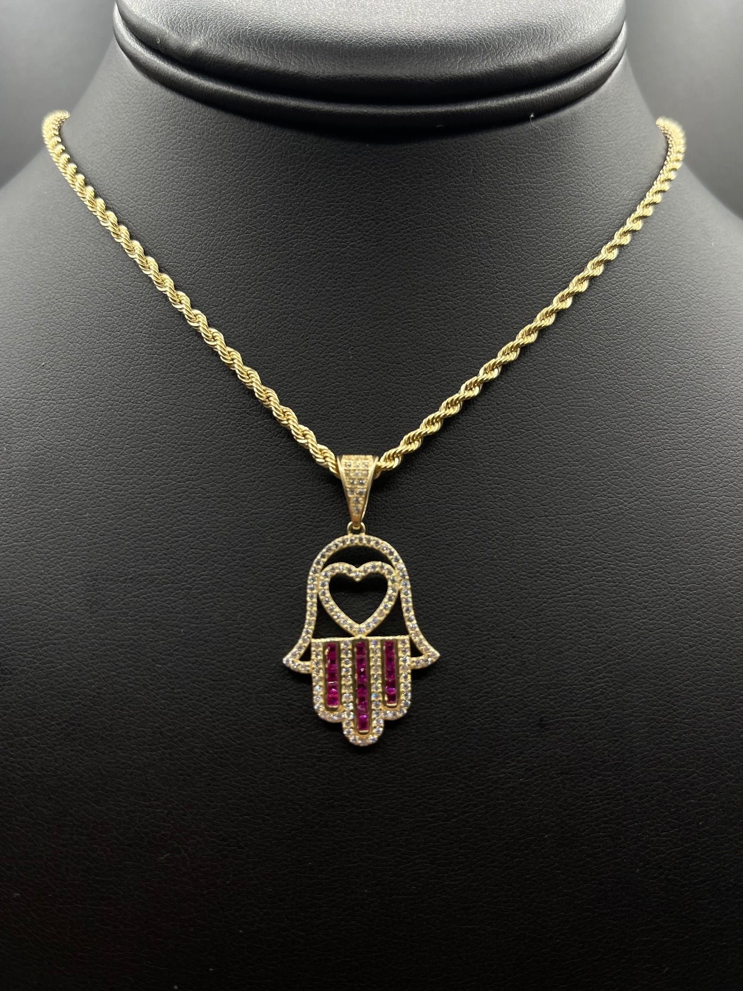 Rope Chain with Red Cz Baguette Hamsa