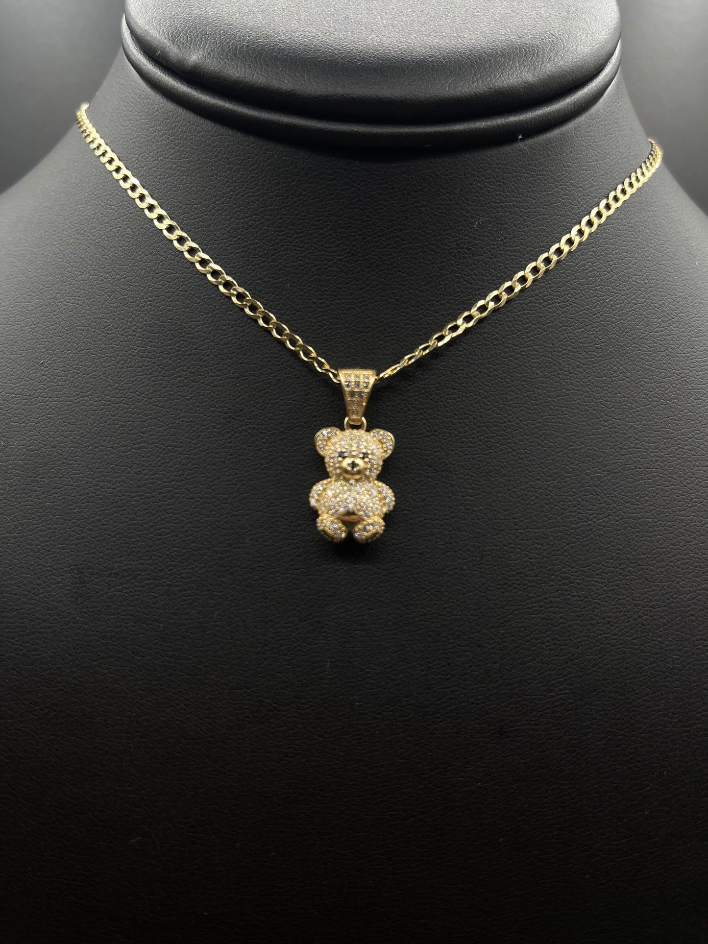 16" Solid Cuban Chain with Bear Pendant and Ring SET