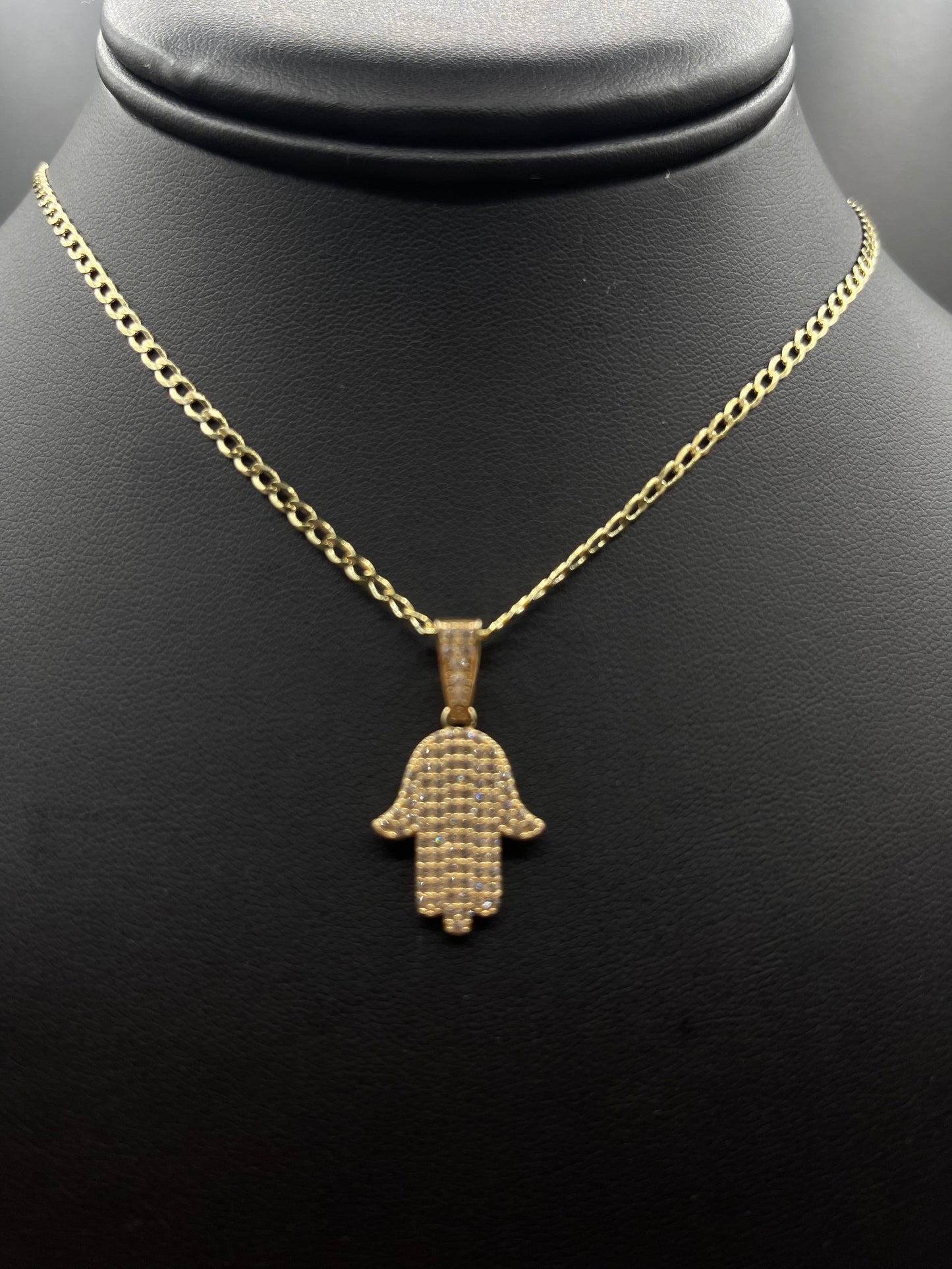 14K Solid Cuban Chain 2.5MM With Small Hamsa Pendant