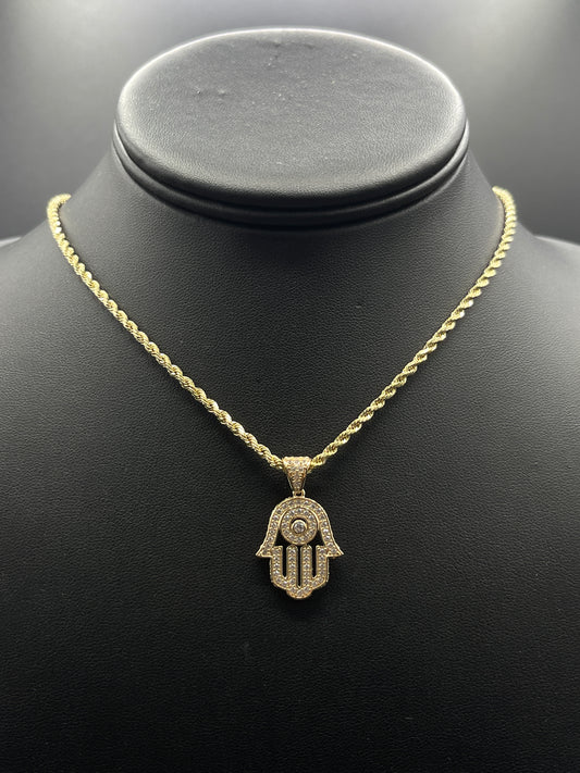 14K HOLLOW ROPE CHAIN WITH HAMSA