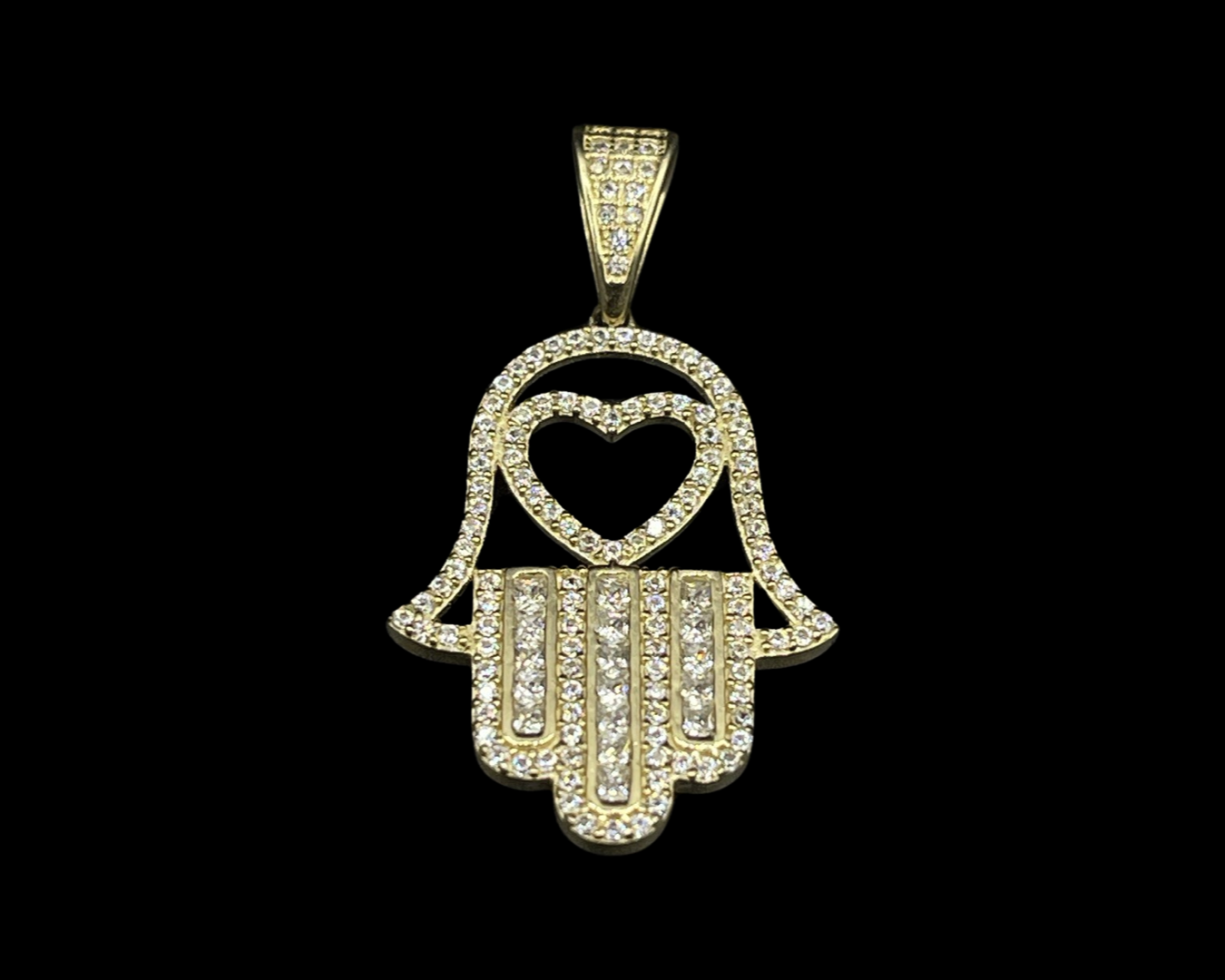 CZ Hamsa Pendant With Heart