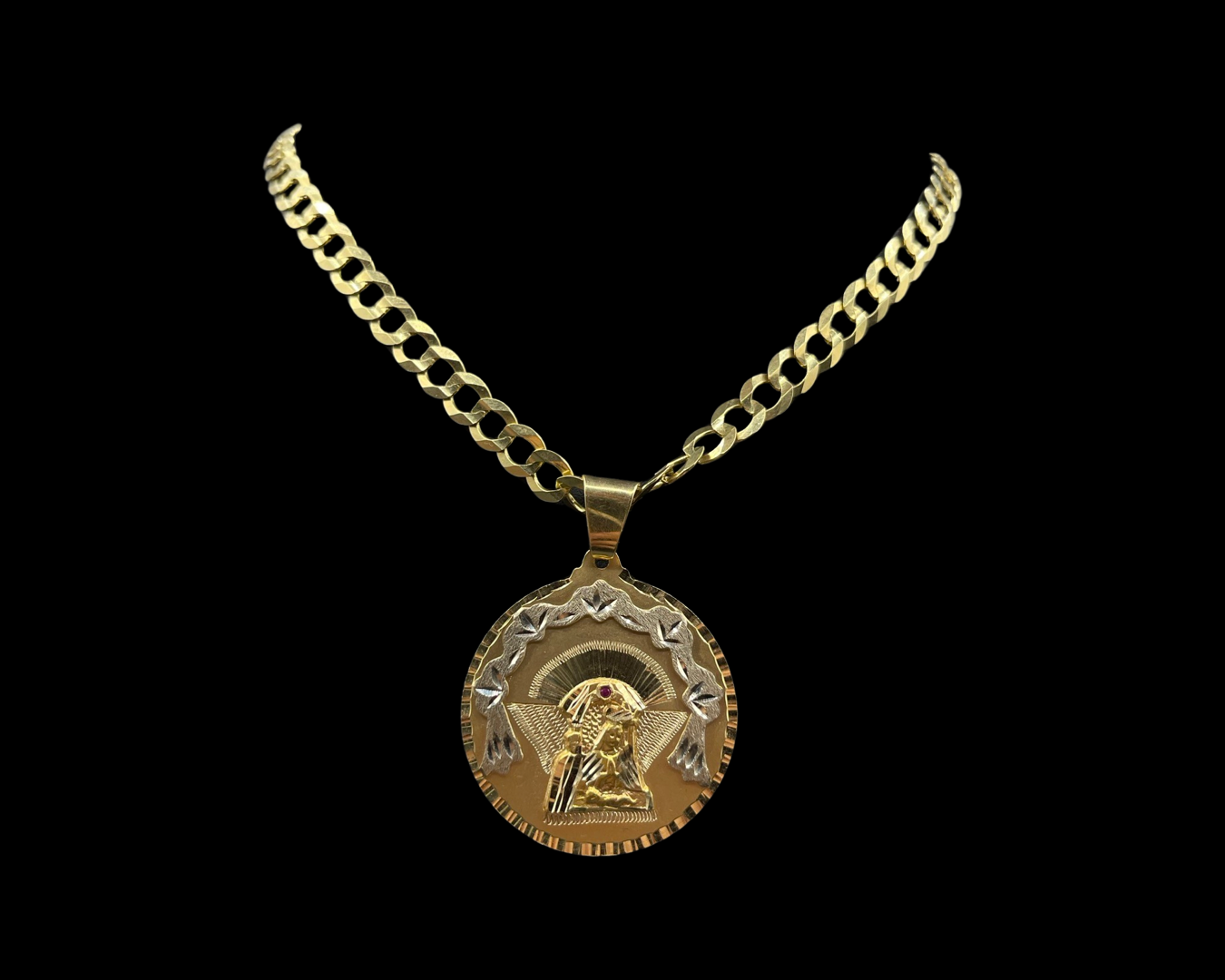 Solid Flat Cuban Chain With Virgin Pendant