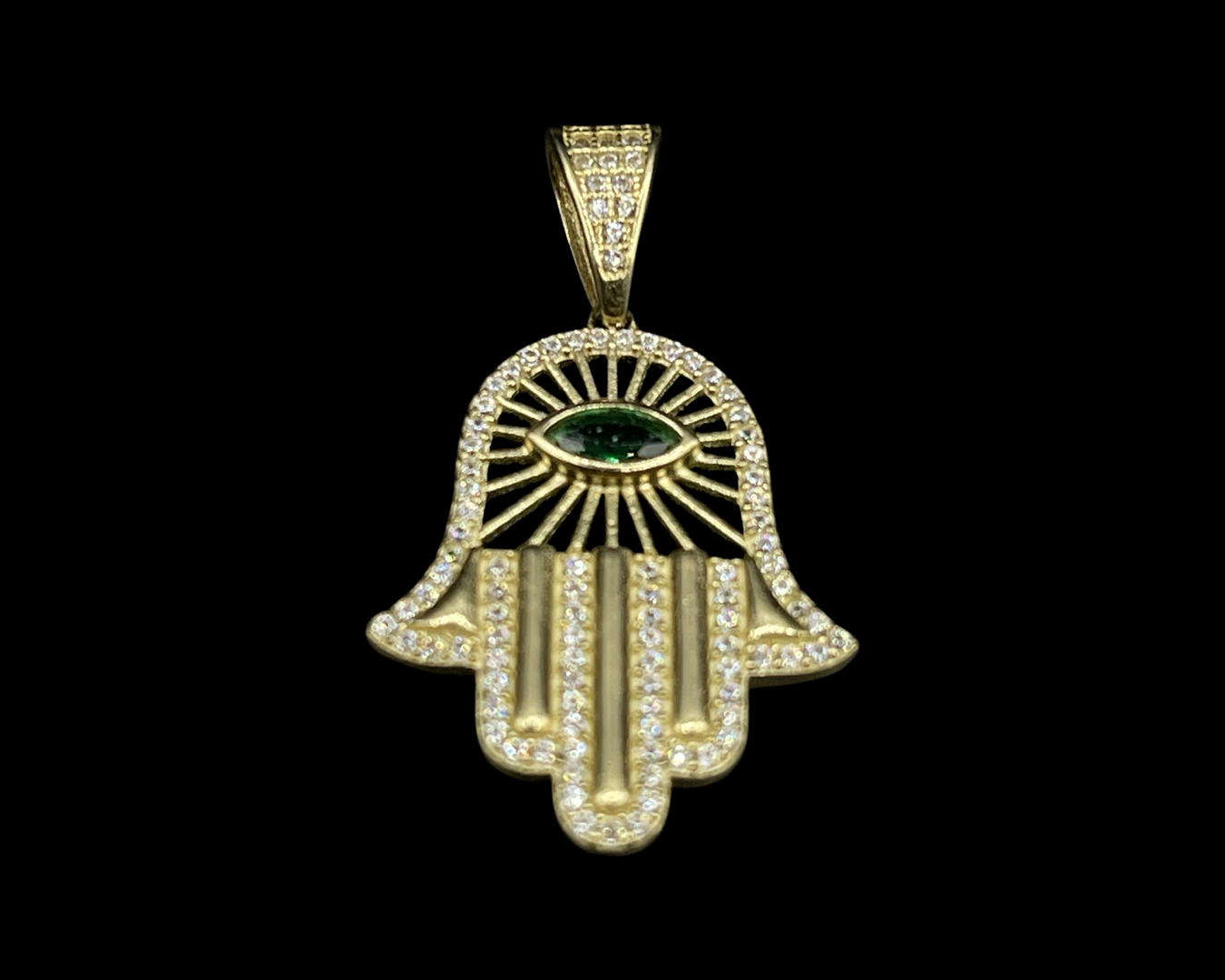 CZ Hamsa Green Stone Pendant