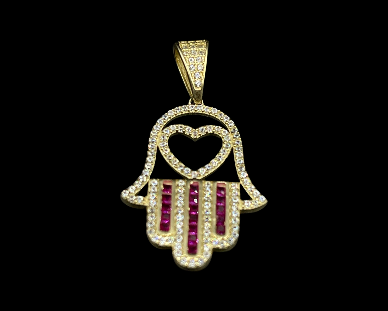 Cz Hamsa Red Stones Pendant